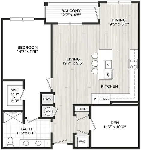 Floor plan 1 Bed/1 Bath Den-C3