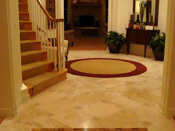 custon travertine, marble inlay, stunning foyer