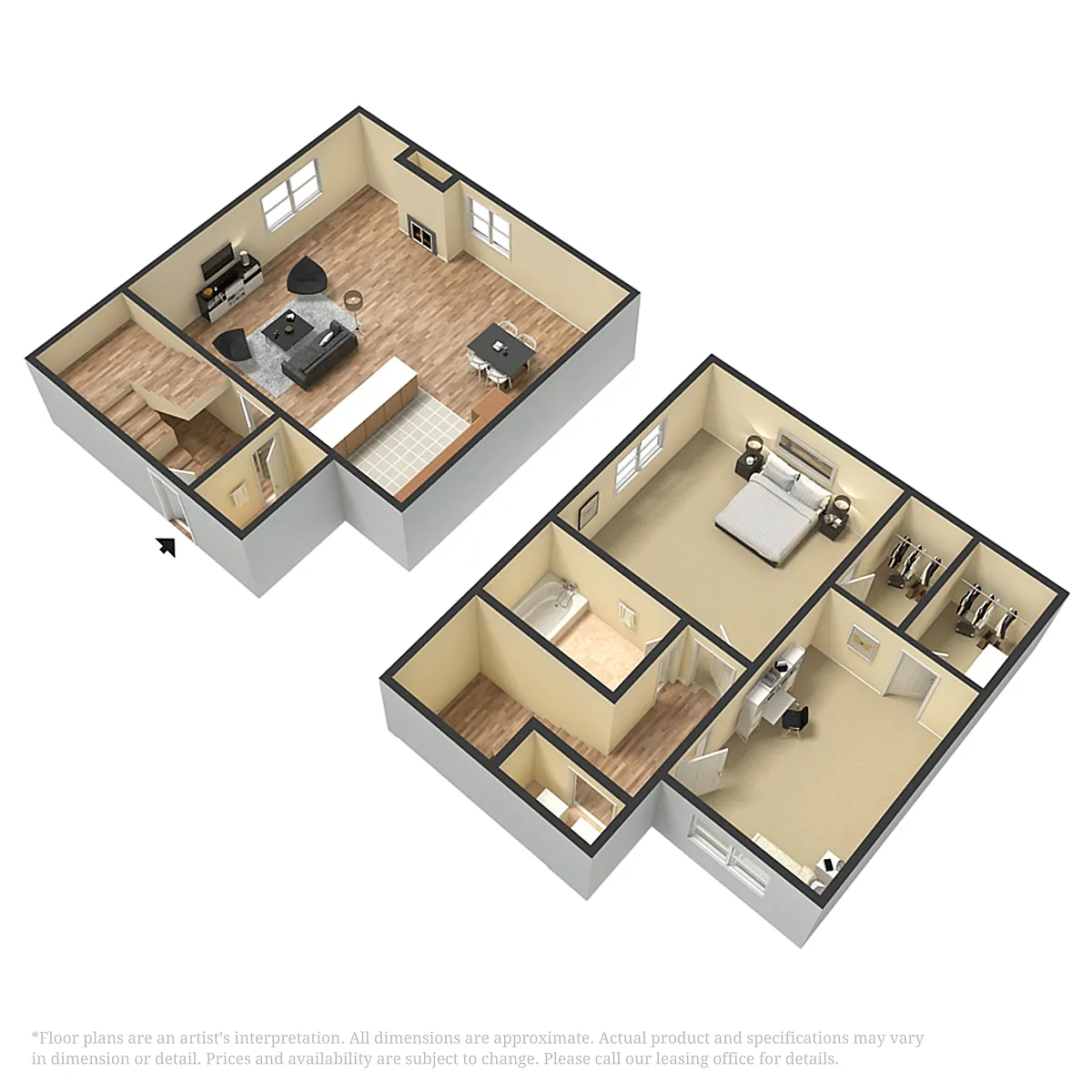 Floor plan 2 Bedroom 1.5 Bath Townhome