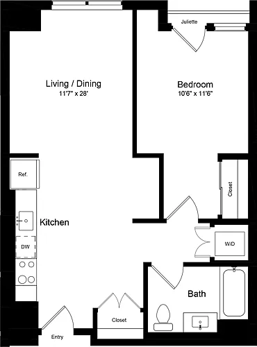 Floor plan 1 Bedroom OJ