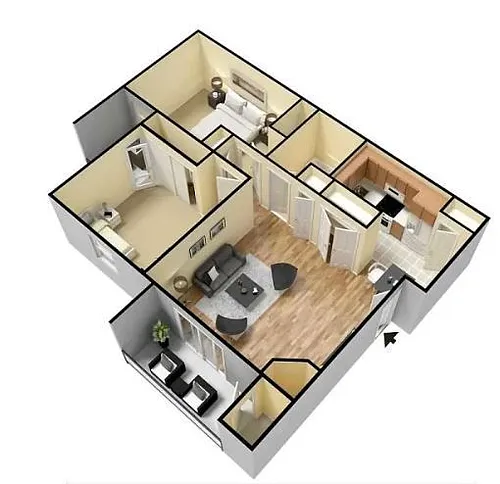 Floor plan B3 - 2 Bedroom, 1 Bathroom