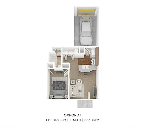 Floor plan One Bedroom - Oxford I - 553 sqft