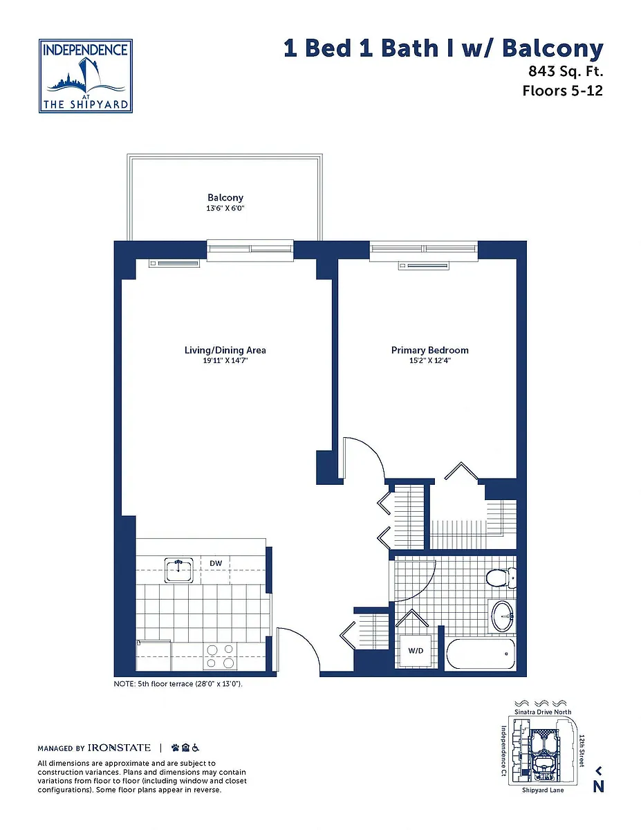 Floor plan 1 Bed 1 Bath I With Balcony