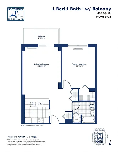 Floor plan 1 Bed 1 Bath I With Balcony