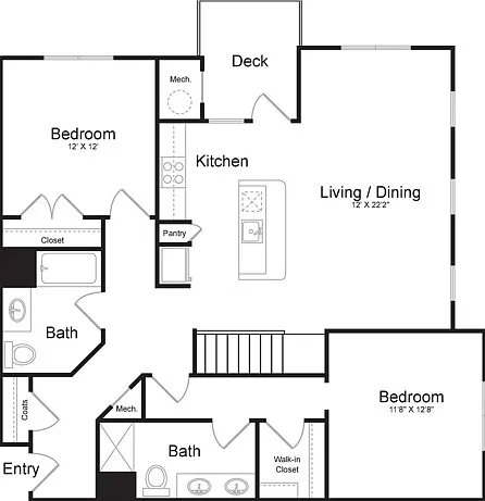 Two Bedroom Two Bath with Loft (1630 SF) | First Floor Two Bedroom Two Bath with Loft (1630 SF) | First Floor