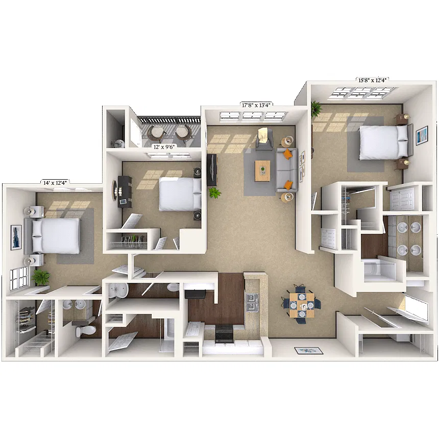 Floor plan Traditional 3x2.5 1552-1750 SF