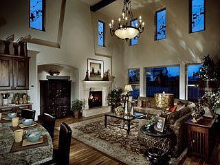 Great room w/custom stained glass