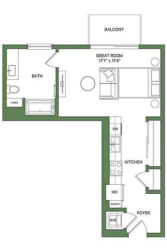 Floor plan Studio, 1 Bath - Apt K