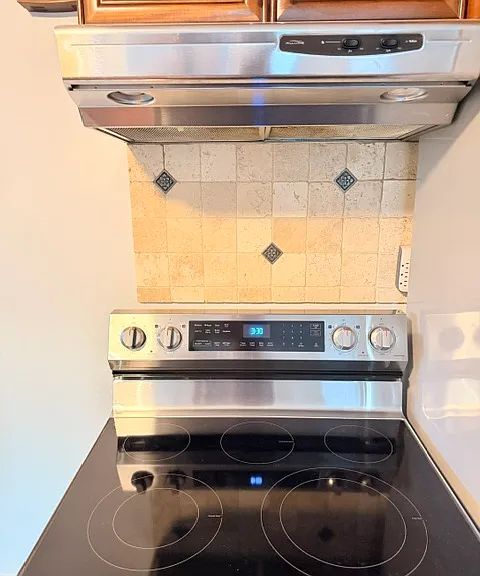 Existing range hood and brand new stove/oven.