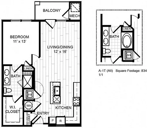 Floor plan 1 Bed, 1 Bath - A1x