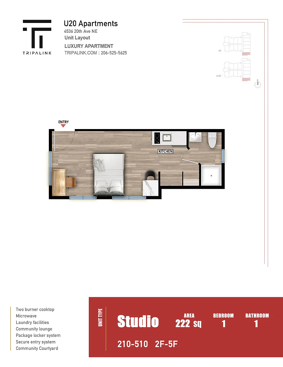 Floor plan Studio - 222 sqft