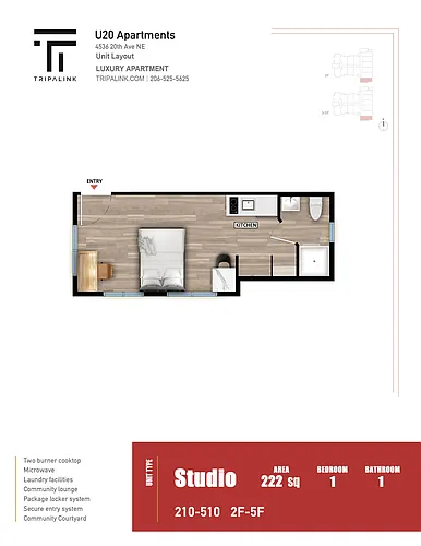 Floor plan Studio - 222 sqft