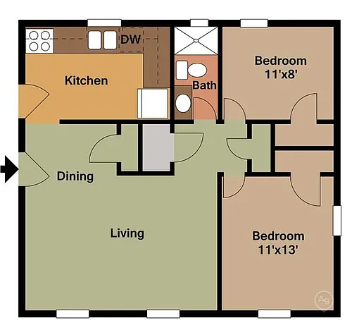 Floor plan 2 Bed 1 Bath