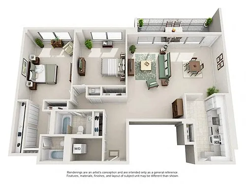 Floor plan 2 Bedroom, 2 Bath 1293 SF 22c
