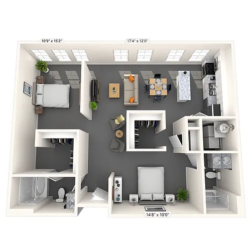 Floor plan Loft 2x2 1087-1330 SF