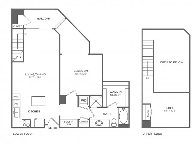 Floor plan 1 Bedroom 1 Bath Loft (1,057 SF)
