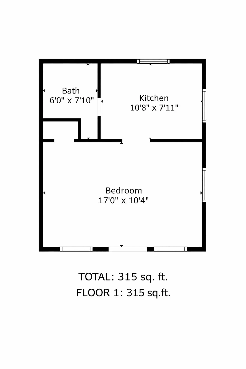 Floor plan 1 Bed 1 Bath - Includes Oven