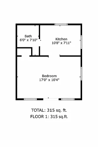 Floor plan 1 Bed 1 Bath - Includes Oven