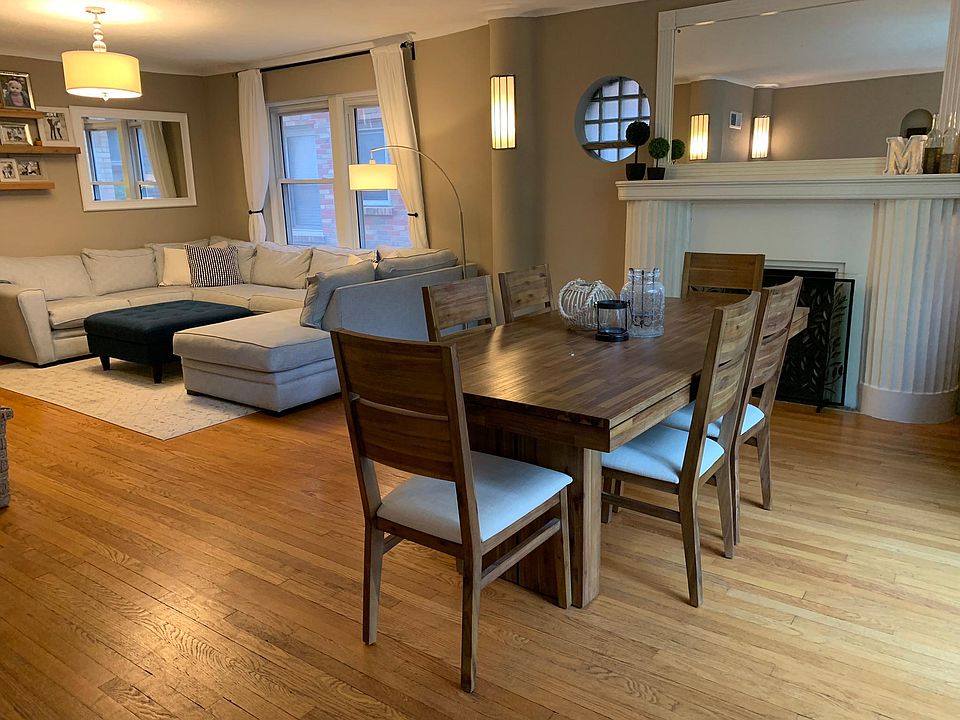 View of the dining and living area from the front entrance.