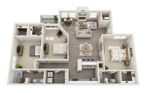 Floor plan 3 Bed - 2 Bath