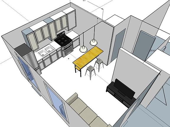 kitchen and living room