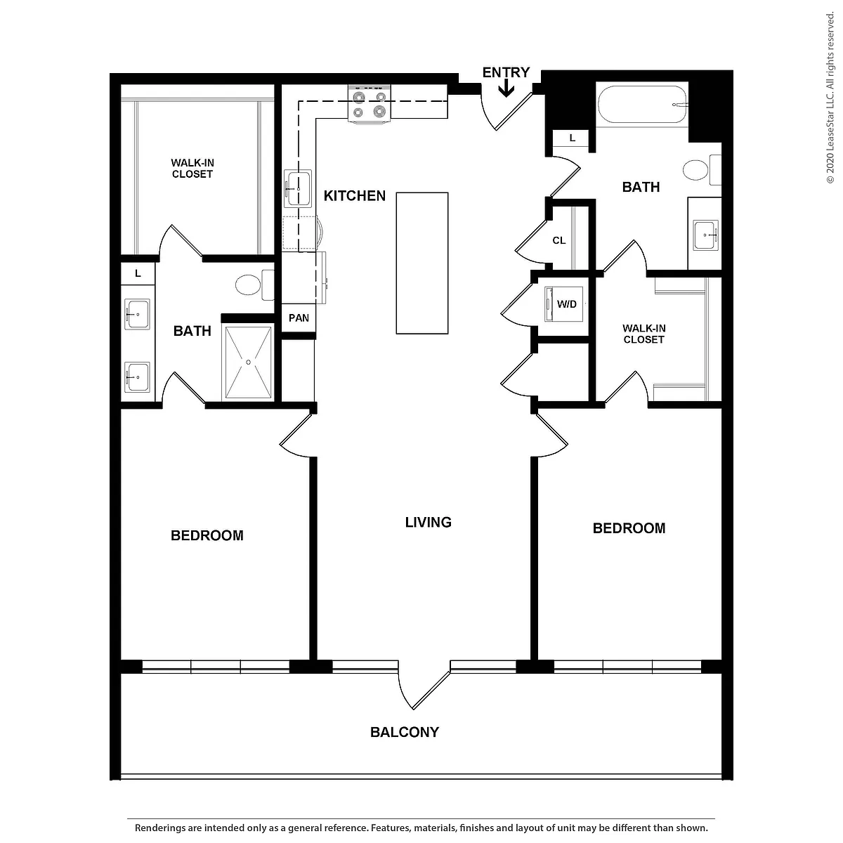 Floor plan 2 Bed/2 Bath-The Broadway