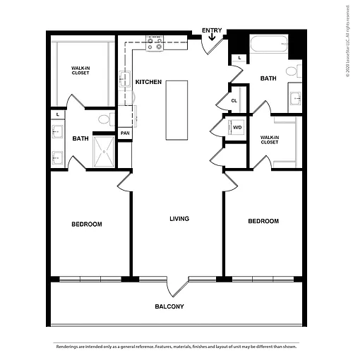 Floor plan 2 Bed/2 Bath-The Broadway