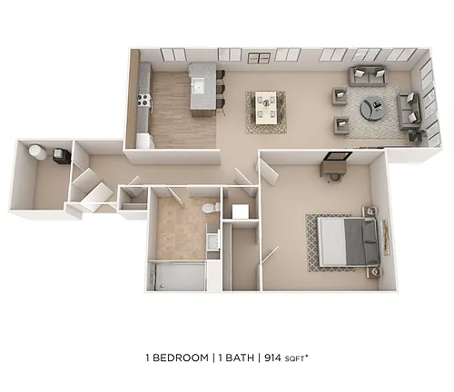 Floor plan One Bedroom- 914 sqft