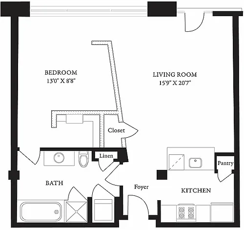 Floor plan LS-K One Bedroom, One Bathroom