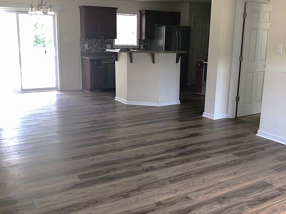view from living room into kitchen