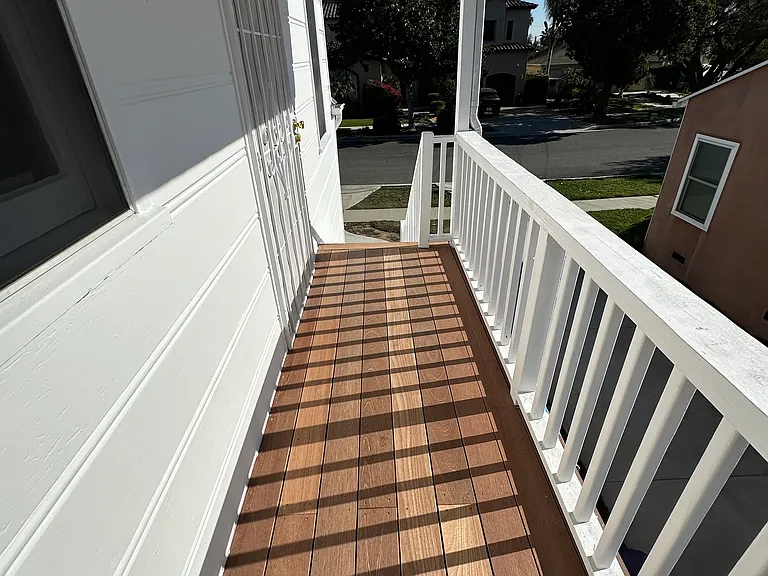 Teak deck covered landing, view from inside.