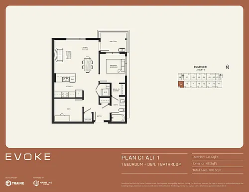 Floor plan C1 ALT 1 - 1 Bed + Den