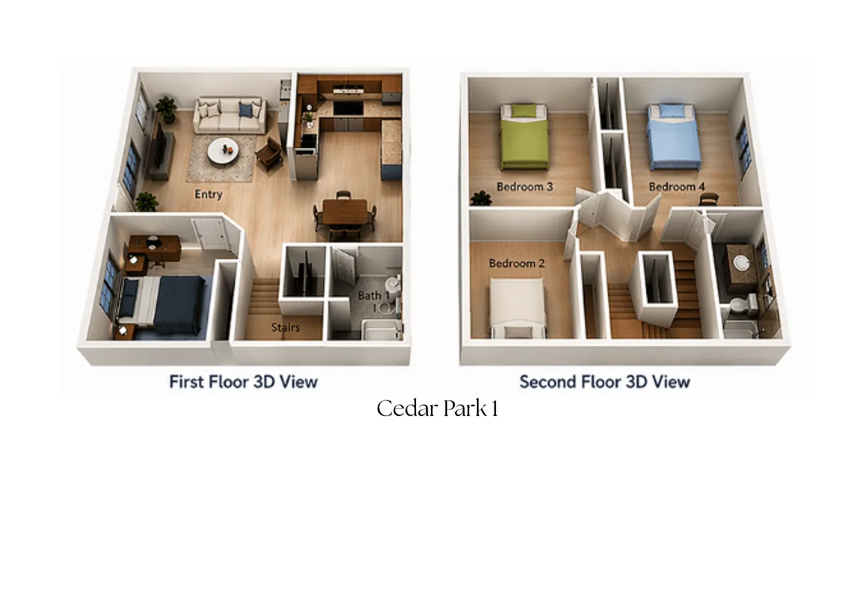 Floor plan 4 Bed 2 Bath Townhome Cedar Park I