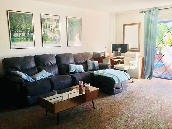 living room (couch, coffee table, and TV included)