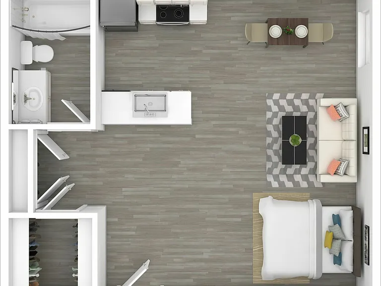 3D Furnished Studio Floor Plan 3D Furnished Studio Floor Plan