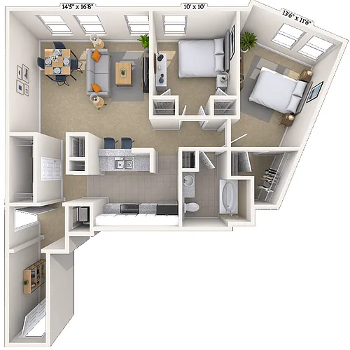 Floor plan Traditional 2x1 960-1062 SF