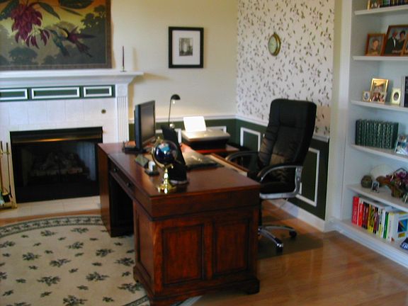 Library with Fireplace and HW Floors