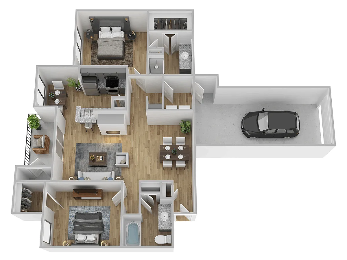 Floor plan 2 Bed, 2 Bath D with Garage