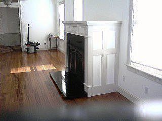fireplace and cherry floor