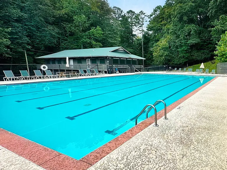 One of two outdoor community pools