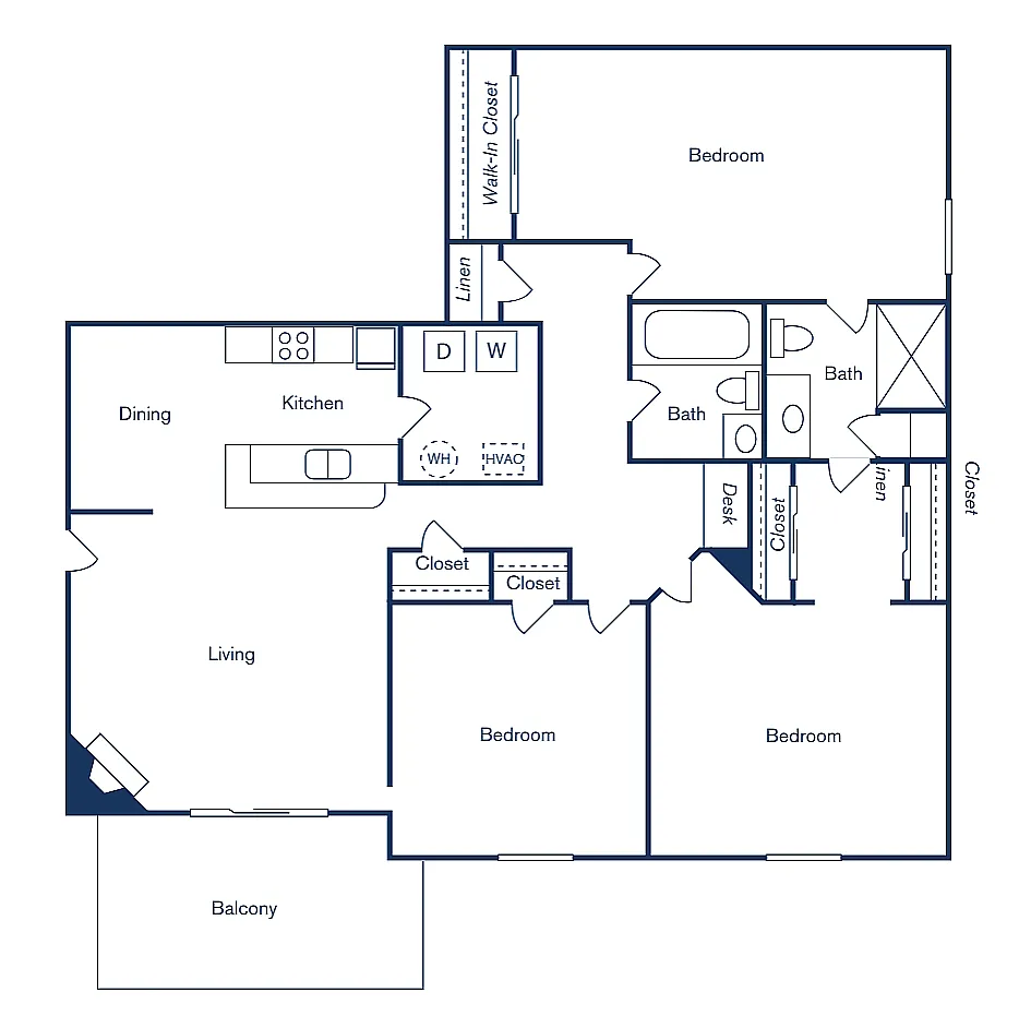 Floor plan 3 Bedroom, 2 Bath (1,321 sqft.) - Renovated