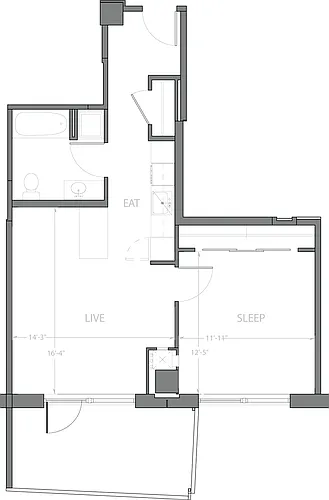 Floor plan 1 Bedroom F with Terrace