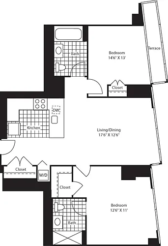 Floor plan Two Bedroom ShwrMstr East FL 47-49