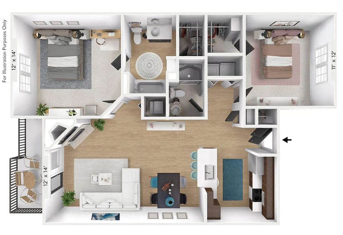 Floor plan The Pendulum 2 BR 2 BA