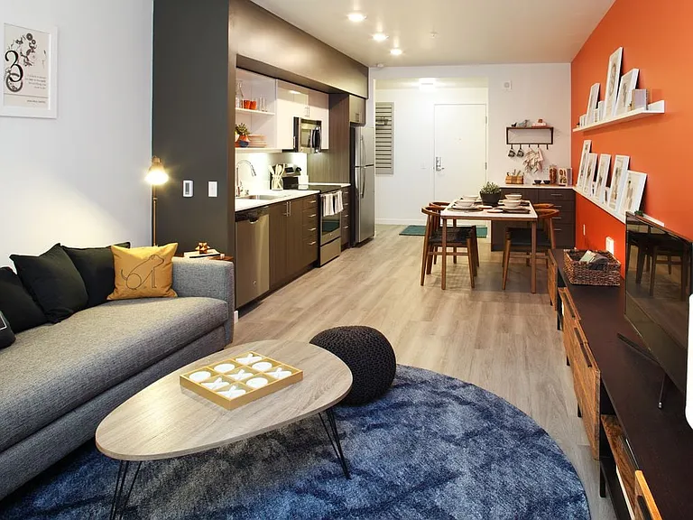 Kitchen, living and dining area