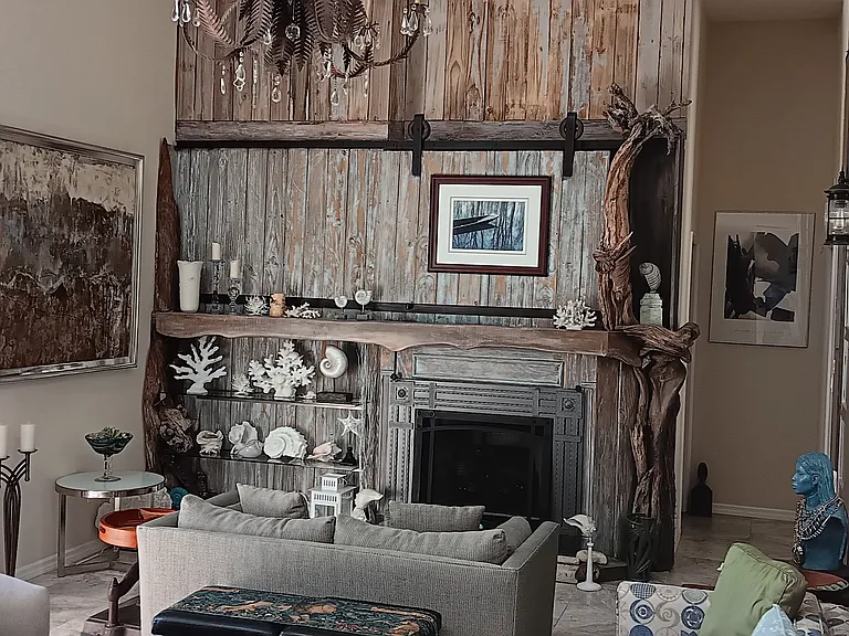 Living Rm Media center with Barn door-Large screen flat TV