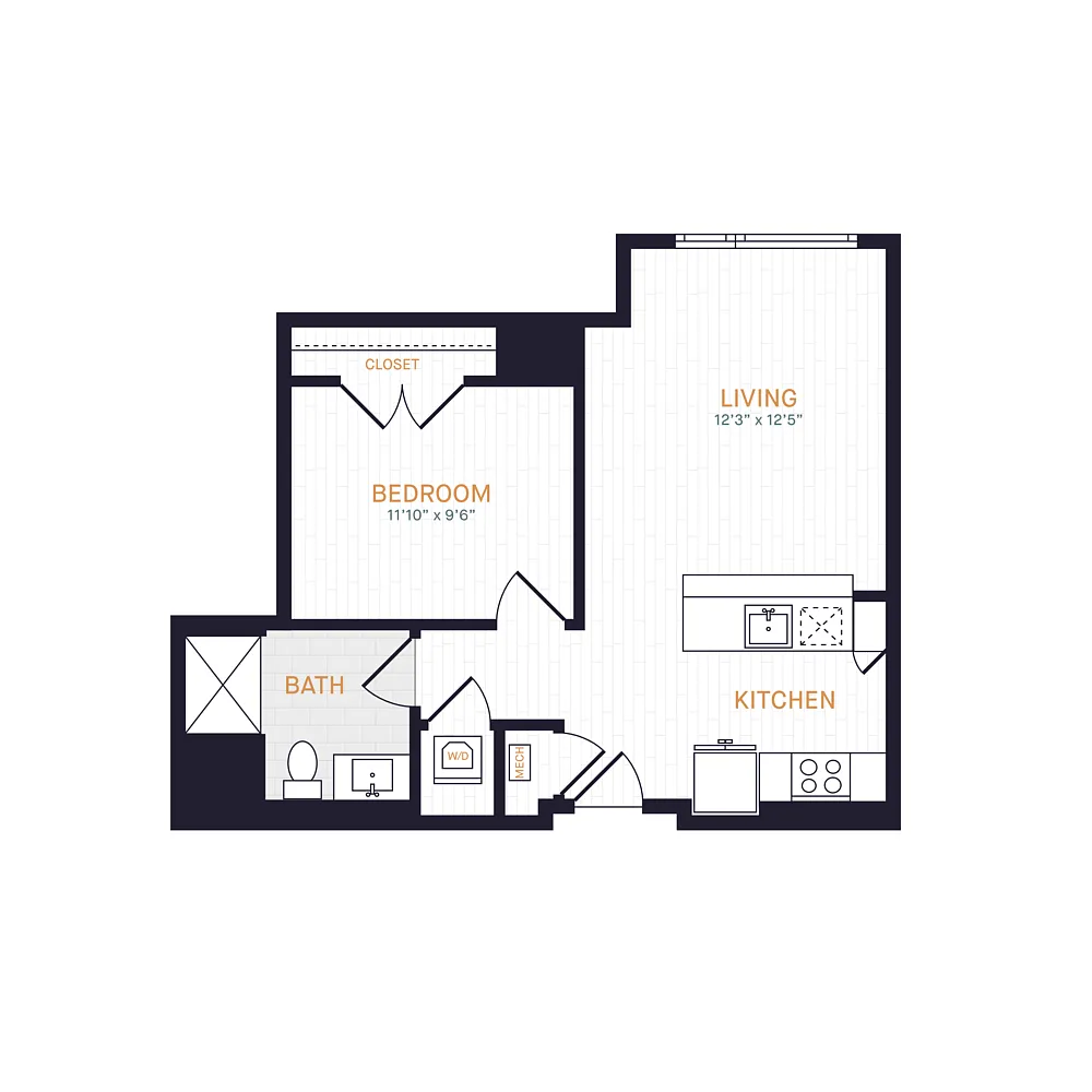 Floor plan J2 | 1 Bed | 1 Bath