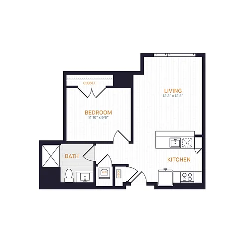 Floor plan J2 | 1 Bed | 1 Bath