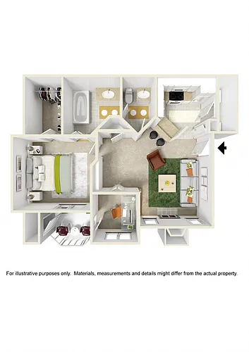Floor plan 1Bedroom/1Bath w/ Study