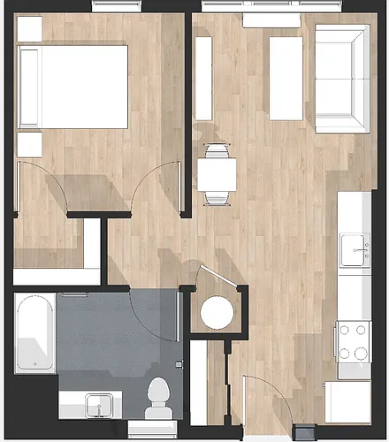 Floor plan One Bed One Bath (2A)